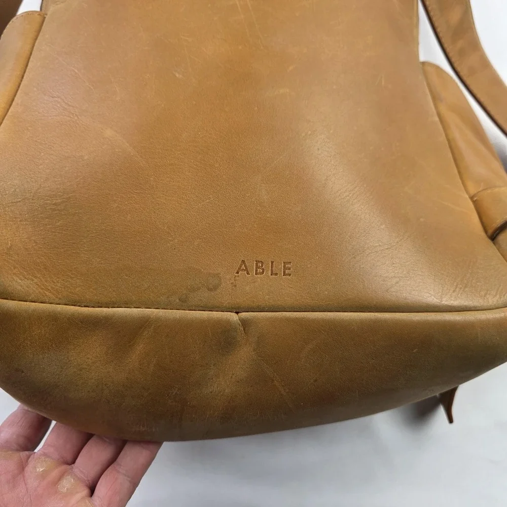 ABLE Backpack Brown 16 Inch Leather Women Laptop Bag Soft Case Travel Daypack